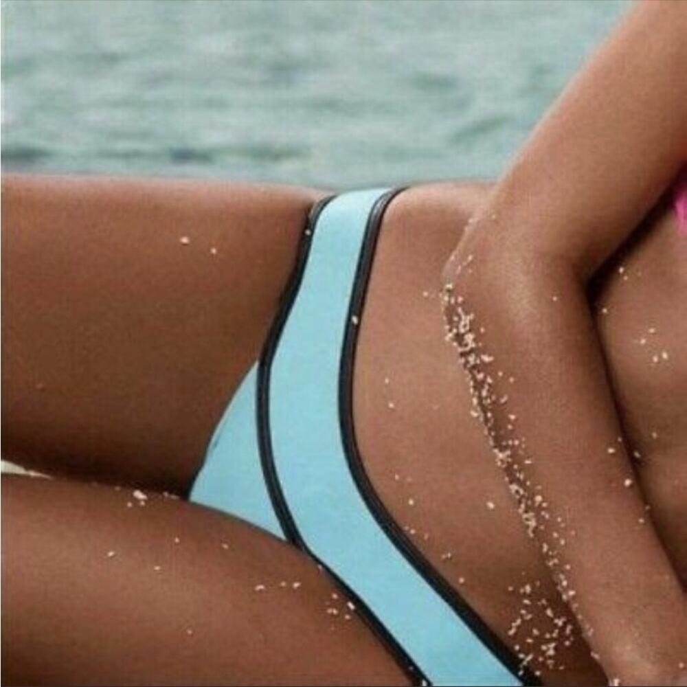 NWT Pilyq Dreamy Blue Piped Banded Full Bikini Bottom